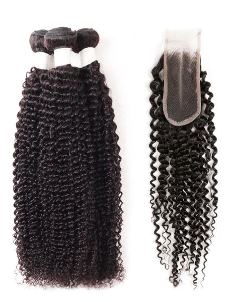 Ishow Braziliaanse Menselijk Haarbundels Kinky Krullend 3pcs met 24 Sluiting Natuurlijk Zwart Heel voor Vrouwen Alle Leeftijden 828inch6606433