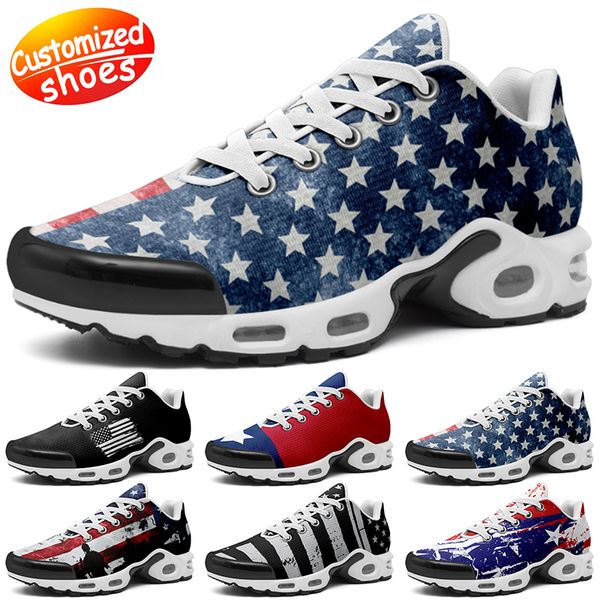 Maßgeschneiderte Schuhe Tn Laufschuhe Star Lovers DIY Schuhe Retro Freizeitschuhe Männer Frauen Schuhe Outdoor Sneaker The Stars and the Stripes weiß rot große Größe EUR 36-48