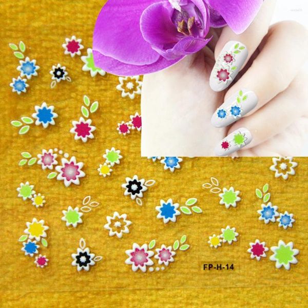 Adesivos de unhas florais pegajosos flores coloridas strass adesivo decalques 3d arte selo tudo para manicure