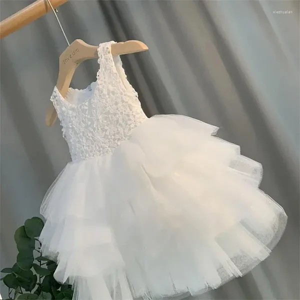 Mädchen Kleider 2024 Sommer Baby Ärmellose Weste Kinder Weiß Hochzeit Kleid Tüll Rock Kleine Prinzessin Kinder Tanzen