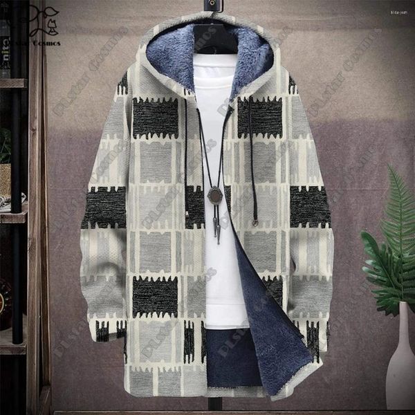 Casacos de Trench Masculinos 3D Impresso Colorido Tribal Retro Padrão Com Capuz Zipper Jaqueta Quente e à Prova de Frio para o seu próprio inverno Casual Series-F11