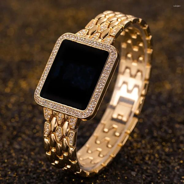 Bilek saatleri kadınlar 2024 en iyi lüks rhinestone gül altın bileği moda çelik bayanlar için elektronik saat izlemek