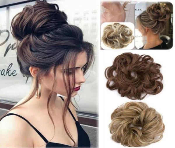 Feminino encaracolado chignon extensões de cabelo bun 44 cores sintético flexível topete para rabo de cavalo fibra de alta temperatura chignon8098158