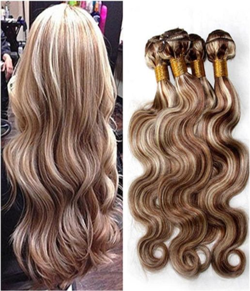 Piano Cor Misturada Feixes de Cabelo Humano 3 Pçs / Lote Luz Marrom Loira Destaque Piano Cor 8613 Ombre Peruano Cabelo Humano Tece Ext2449372