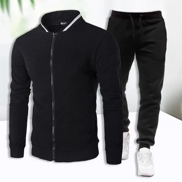 Tracksuits masculinos elegantes homens activewear gola zíper jaqueta jogger calças esportes wear conjunto para outono inverno atividades ao ar livre