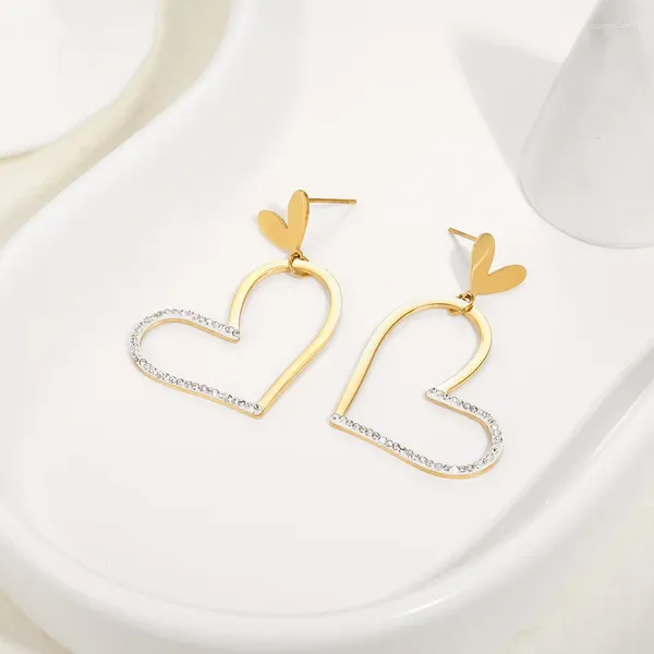 Серьги-гвоздики в Корейском стиле, модные милые персиковые сердца с бриллиантами, титановая сталь, женские настоящие позолоченные, полые, милые