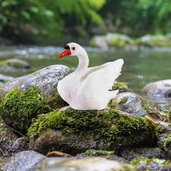 Decorações de jardim Artificial Swan Modelo Lifelike Ornamento Pena Pássaro para Pátio Pografia Prop Ao Ar Livre