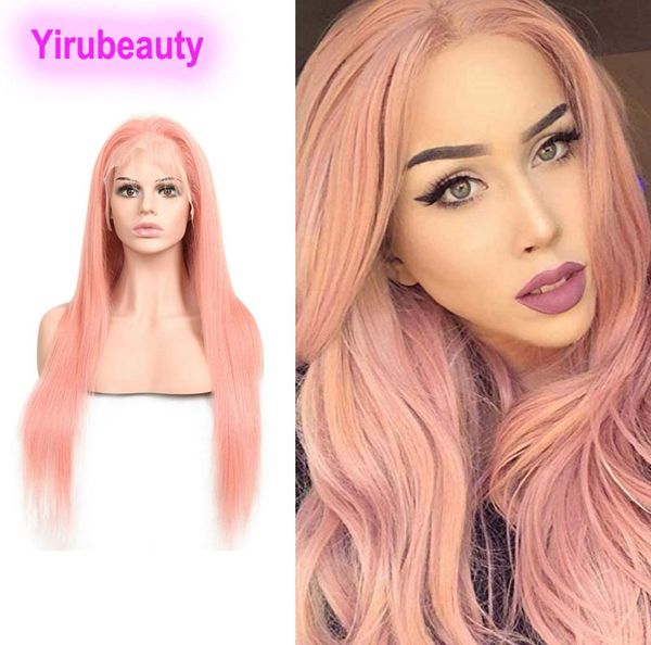 Malaio cabelo humano 13x4 perucas dianteiras do laço em linha reta luz rosa azul vermelho perucas dianteiras do laço com cabelo do bebê cor pura 1230inch6669307