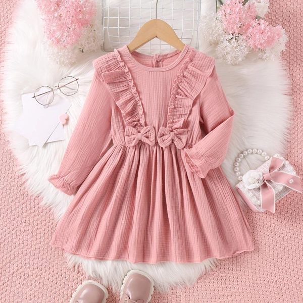 Abiti da ragazza 4-7 anni bambino primavera autunno coreano fiocco in pizzo manica lunga vita abito da principessa moda per bambini per vestiti per neonate