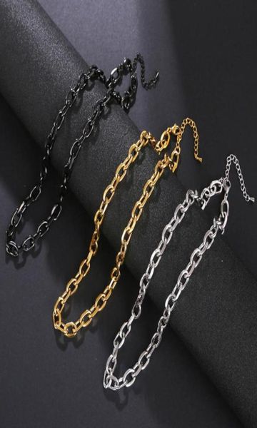 Gargantilhas Punk Preto Cor de Ouro Aço Inoxidável Gargantilha Colar Para Homens Mulheres Curb Cubano Chunky Link Chain Figaro Jewelry3792514