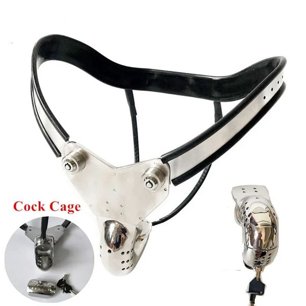 Cinto de castidade masculino de aço inoxidável cintura ajustável tem buraco gaiola de pênis bloqueio bondage com plug anal bdsm brinquedos sexuais para homens 240102