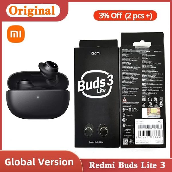 Fones de ouvido originais, versão global, redmi buds 3 lite, xiaomi, tws, sem fio, bluetooth 5.2, para jogos, mi airdots 3 lite