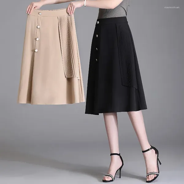 Saias Chiffon Saia Mulheres Verão Fino Fat Mm Culottes Uma Palavra Mostrar Casual Perna Larga Mid Profissional Cintura Alta Saia Khaki