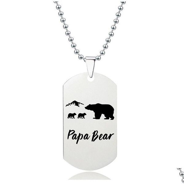 Colares Pingente Pai Papa Urso Colar Pingente Aço Inoxidável Animal Padrão Dog Tag Colares Correntes Para Mulheres Homens Moda Jewe Dhhba