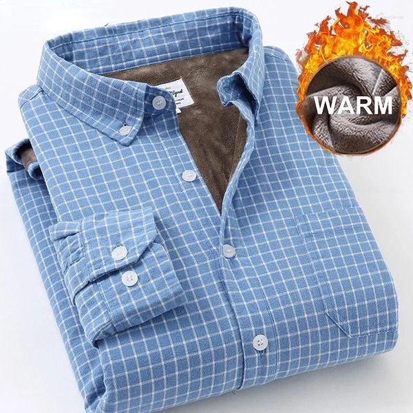 Männer Casual Hemden Männer Winter Warme Hemd Schleifen Baumwolle Samt Futter Flanell Boden Plaid S-4XL Top Qualität Jacke