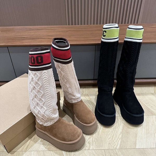 Austrália Tasman botas altas sapatos baixos outono/inverno meias de malha respiráveis para mulheres coxa estiramento personalidade