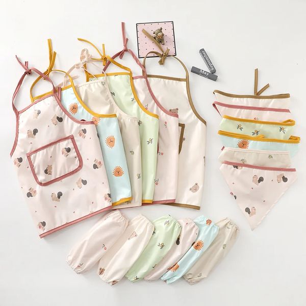 3 unids/set bebé niños niño delantal impermeable y resistente a las manchas mangas de pañuelo bata de arte accesorios de babero de alimentación 12-36 meses 240102