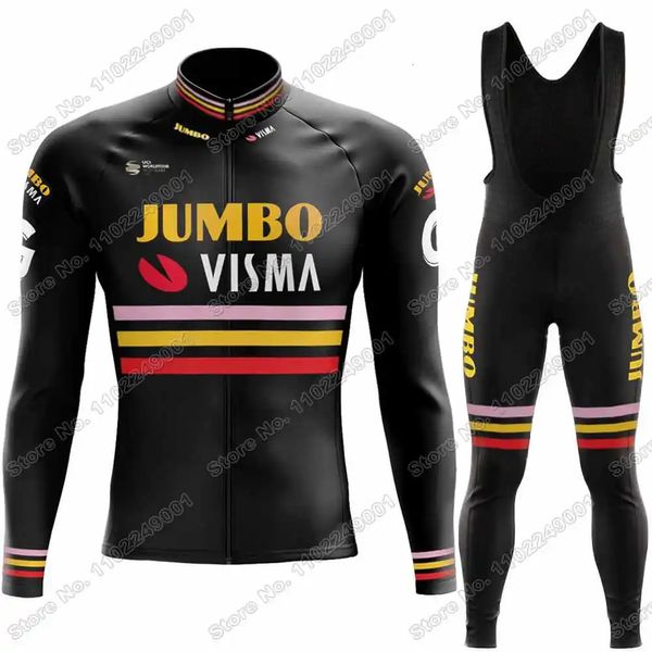 Jumbo Visma Trilogy Cicling Jersey Set Autumn Inverno Italia France Spagna Tour Cycling Abbigliamento per biciclette per biciclette 240102