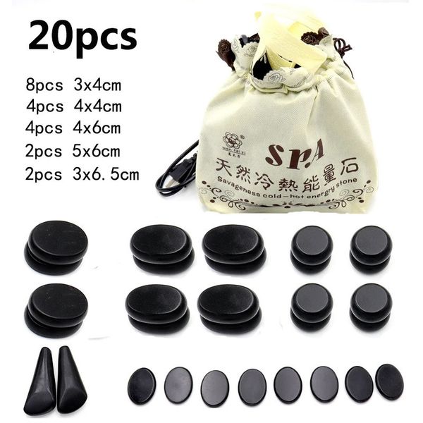 20 teile/satz Stein Massage-Set Heizung Box Lindern Stress Zurück Schmerzen Gesundheit Pflege Lava Basalt runde massage werkzeug stein massager240102