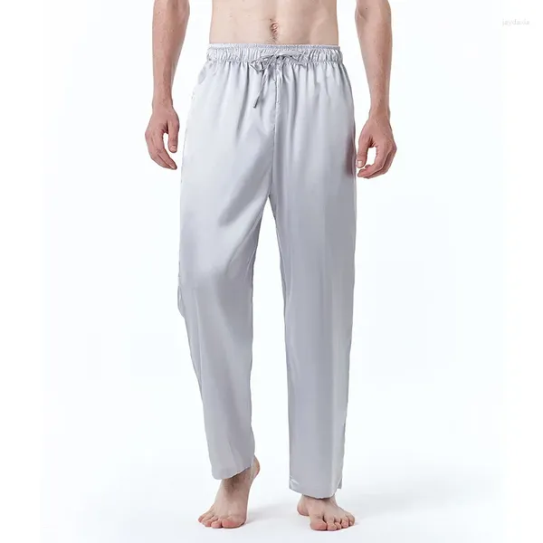 Calças masculinas moda diária casual masculino solto seda cetim pijamas pijamas pijamas pant sleep bottoms outwear calças retas