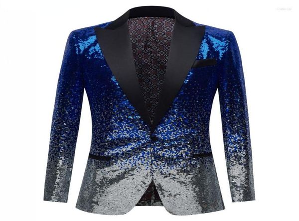 Men039s Abiti Shiny Royal Blue Paillettes Giacca con un bottone da uomo Glitter gradiente paillettes Blazer Mens Party Wedding Stage Prom1674071