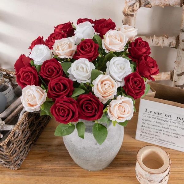 Dekorative Blumen, 18 Stück, künstliche Rosen, 51 cm lang, gefälschte Einzelzweig-Flanell-Perlenrosen für Hochzeitsstrauß, Zimmer-Desktop-Dekoration