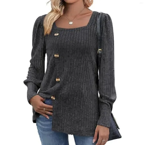 Damenpullover Frauen Casual Square Kragen Knöpfe Tuniken Tops Jumper Weibliche Langarm Strickpullover Und Für Herbst Winter 2024