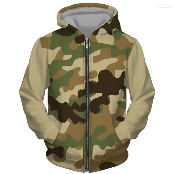 Hoodies masculinos camuflagem 3d impressão zíper sweatshirts homens mulheres unisex com capuz oversized hoodie crianças zip up fatos de treino casaco