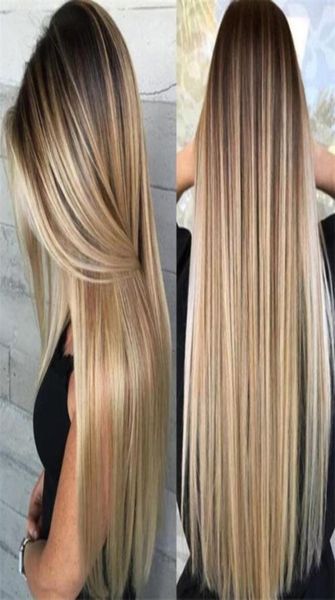 Detalhes sobre peruca loira feminina ombre longo marrom dourado liso preto perucas de cabelo sintético 7438436