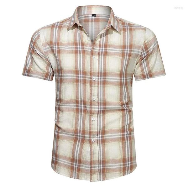Мужские повседневные рубашки, мужская 2024, летняя классическая рубашка с коротким рукавом, хлопковая клетчатая модная офисная рабочая одежда, мужская уличная дышащая блузка