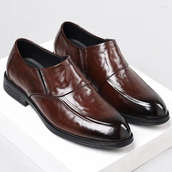 Sapatos de vestido marca homens negócios genuíno couro redondo dedo do pé formal apontado preto marrom 11811