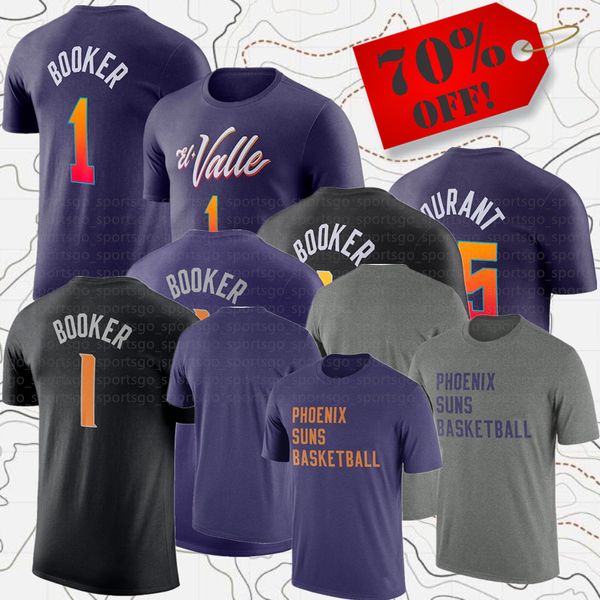 Homens Mulheres Marca Fãs Camisas de Basquete 1 Devin Bookers 35 Kevin Durants Tops Tees Adulto Senhora Esporte Manga Curta Camiseta American Street Roupas Casuais