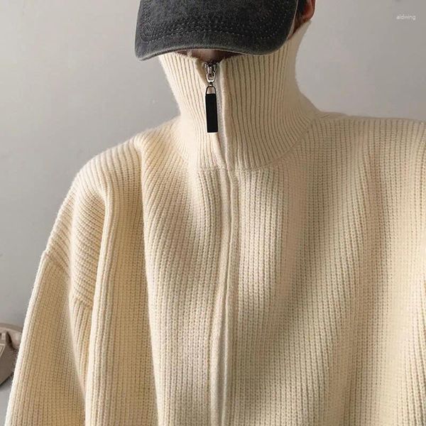 Herren Hoodies koreanische Strickjacke Pullover Jacke für Männer im Herbst und Winter vielseitigem Hongkong Stil Solid Color High Collar Reißverschluss Top