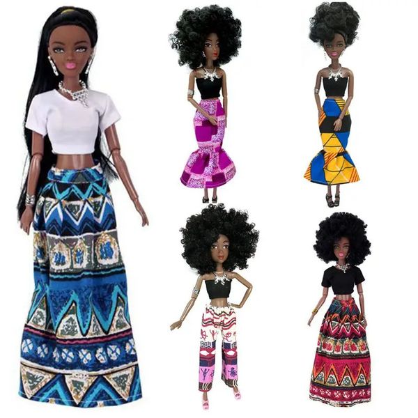 Boneca preta 16 princesa crianças brinquedos para meninas 30cm móvel 11 bolas conjuntas figuras africanas vestido diy crianças jogo 231229