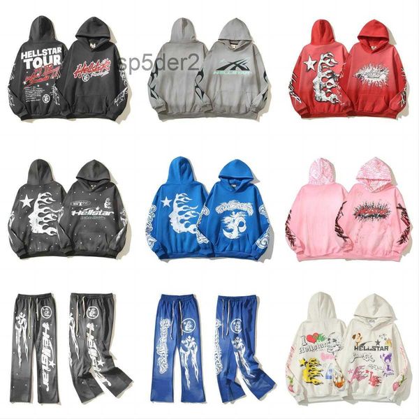 Hellstar Sportsuit Männer und Frauen Designer Hoodie Langarm Hosen Pullover Street Hip Hop Retro Alphabet Print Hoch Grau Blau Rot Weiß Hell Star Hoodies Su DCVA