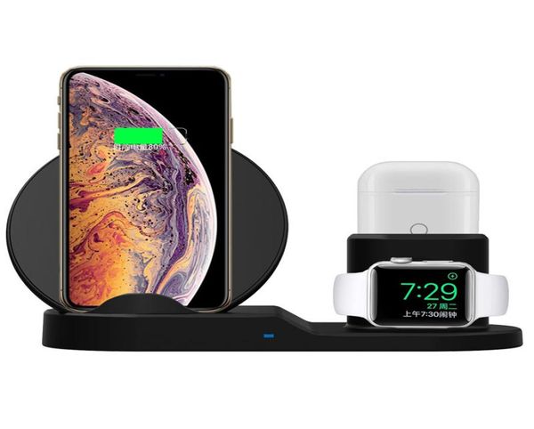 Base di ricarica rapida 3in1 Supporto per caricabatterie wireless Qi per Apple Watch Series1 2 3 4 5 per Airpods IPhone X XS 11pro Max XR Telefono cellulare5178961