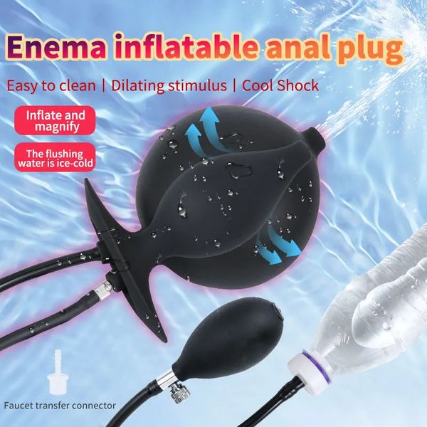 Enema inflável anal plug pode expandir grande nádega massageador de próstata dilatador flush masculino e feminino brinquedos sexuais 240102