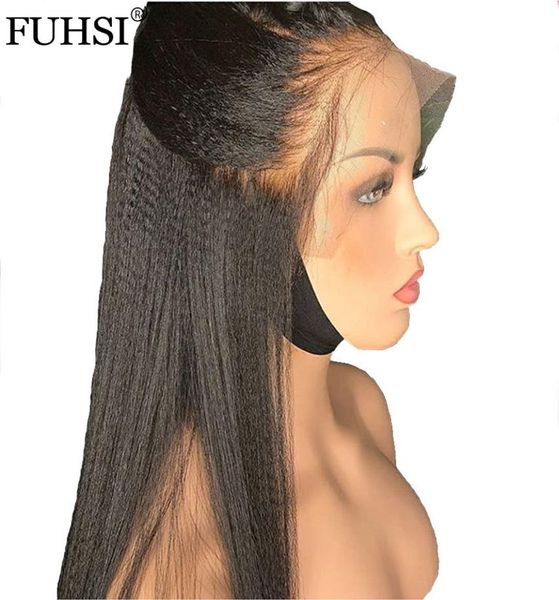 Italiano yaki brasileiro completo laço perucas dianteiras para mulheres blackbrown loira kinky reta peruca sintética resistente ao calor com bebê ha4701694