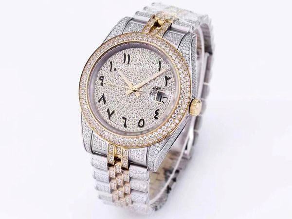 Novo relógio mecânico automático masculino edição de luxo com diamante completo e conjunto de relógio de ouro com o mais raro conjunto de movimento 4813 com corrente de 41 mm de aço e vidro de safira