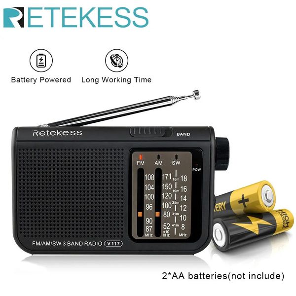 Retekess V117 Radio analogica AM FM Radio a onde corte con transistor alimentata da batteria AA con grandi manopole Ideale per interni e anziani 240102