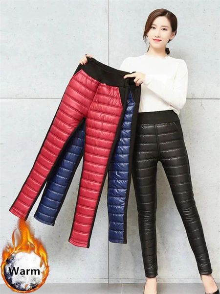 Calças femininas inverno engrossar lápis quente casual cintura alta para baixo algodão pantalones mulheres tamanho grande 4xl magro forrado leggings spodnie