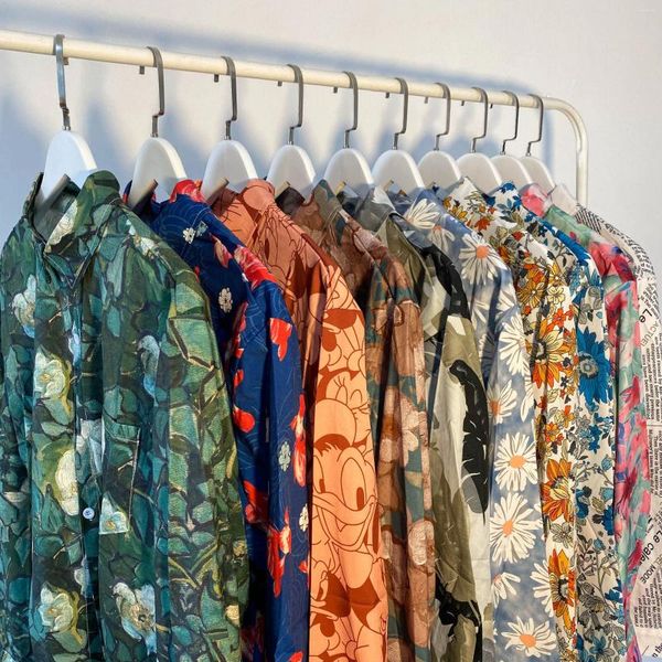 Мужские повседневные рубашки, стильная винтажная рубашка с цветочным рисунком для мужчин и женщин, ретро Гавайская свободная пара, длинная одежда Ropa