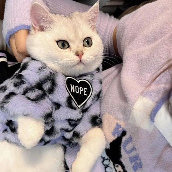 Trajes de gato camisola de cachorro leopardo impressão roupas de inverno engrossado roupas quentes para pequenos meninos meninas fácil de usar roupas para animais de estimação ragdoll