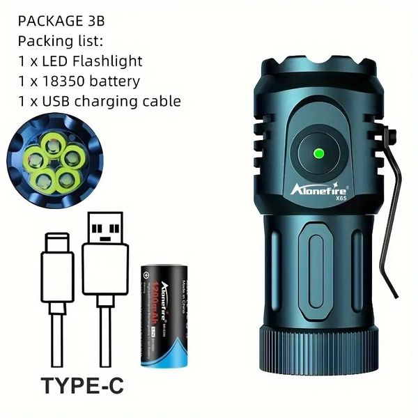 Mini 5x XPG LED Torcia piccola a palmo luminoso, Luce magnetica ricaricabile USB di tipo C con clip portatile, Torcia esterna per escursionismo, Spia lampeggiante - Batteria 18350