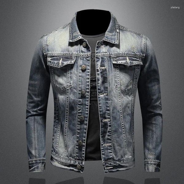 Jaquetas masculinas motocicleta denim homens algodão primavera 2024 rua personalidade lapela casaco vintage para homem roupas tamanho asiático M-5XL