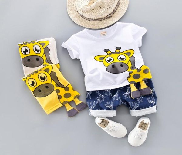 Летний комплект детской одежды для мальчиков 04 лет, тканевый крой с мультяшными животными, одежда для младенцев, костюм, топ с жирафом, футболка, наряд для малышей 25747271