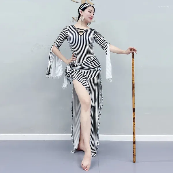 Sahne Giyim Göbek Dans Kostümleri Corn Süt İpek Altın Pullu Elbiseler Baladi Folk Özel 2024 Shaabi Oryantal Giysileri