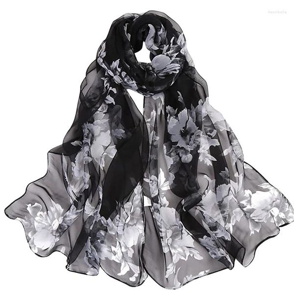 Lenços moda chiffon floral impressão design mulheres lenço de seda xale elegante lenço bandagem hijabs muçulmano envoltório