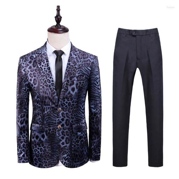 Ternos masculinos moda comer 2 peças terno masculino cavalheiro tropical 3d animal impresso conjunto fino ajuste formal casamento causal festa