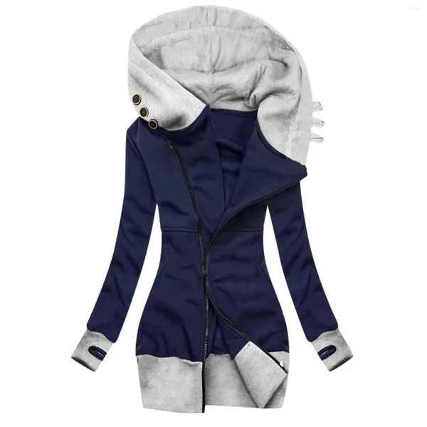 Felpa con cappuccio da donna Felpa con maniche Giacca da donna con cerniera solida Cappotto con tasca lunga Maglioni da uomo vecchio moda per pullover trapuntato con mezza zip